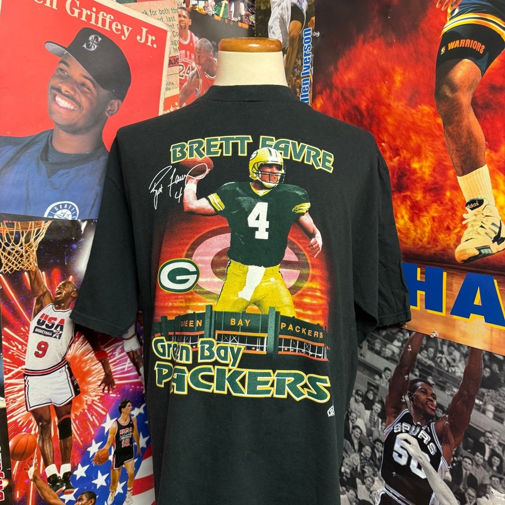 Vintage 90s Green Bay Packers Brett Favre City Skyline True Fan NFL Tee Sz XL